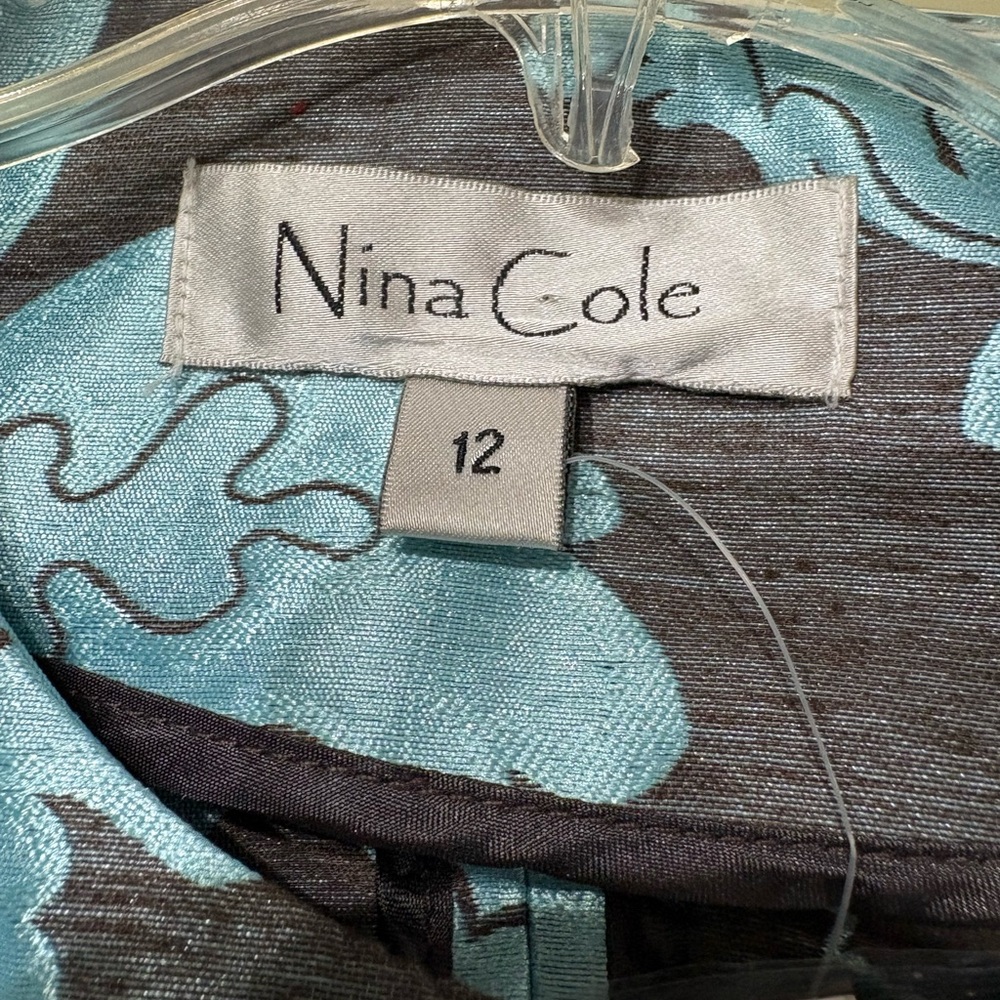 Nina Cole NWT Turquoise & Chocolate Floral Jacquard 2-Piece Pant Set Size 12 - Picture 5 of 6